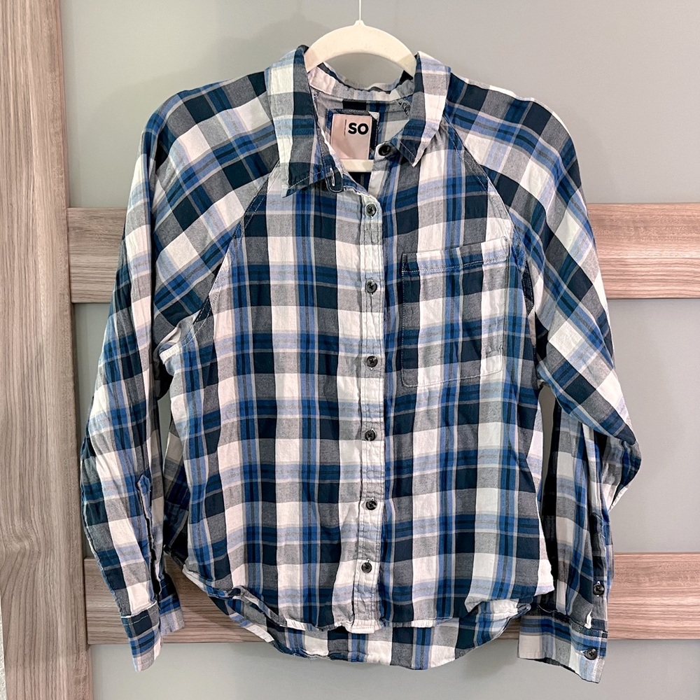 🔥5 for $25 | Juniors' SO® | Long Sleeve Button Down Plaid Lightweight Size M